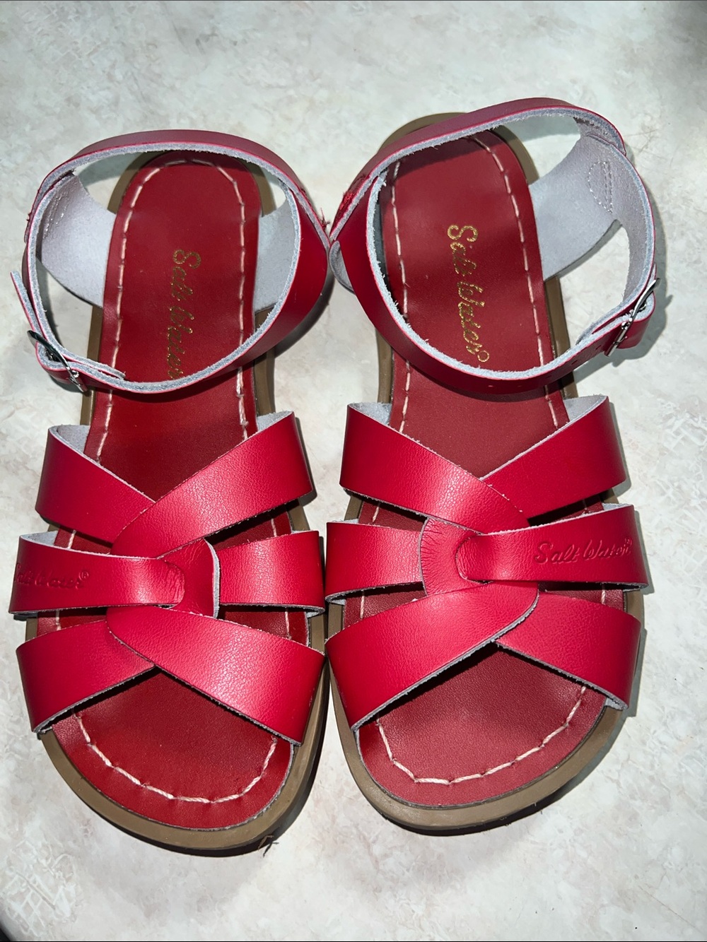 Red Kids Saltwater Strappy Sandals with Ankle Buckle -